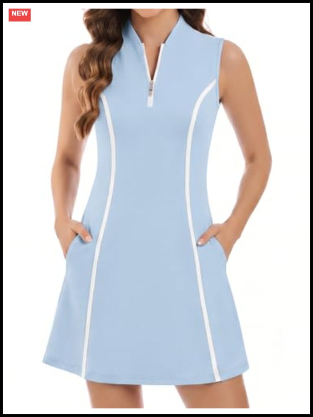 Women's Sleeveless Tennis Dress with Shorts Pockets Zip Up Golf Athletic Outfit